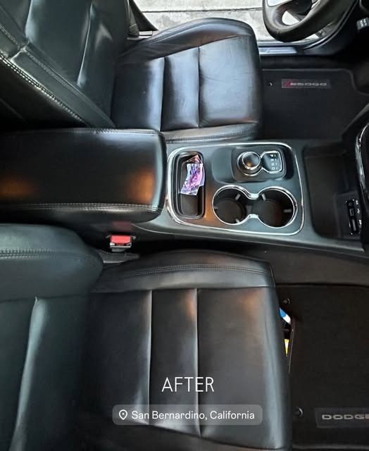 Same front seat and center console spotless after detailing